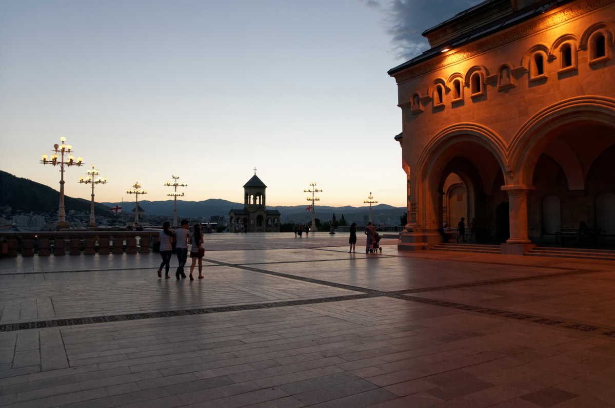 Sameba Cathedral, Courtyard, Dusk, Tbilisi, Georgia, Tbilisi, Georgia, 2014