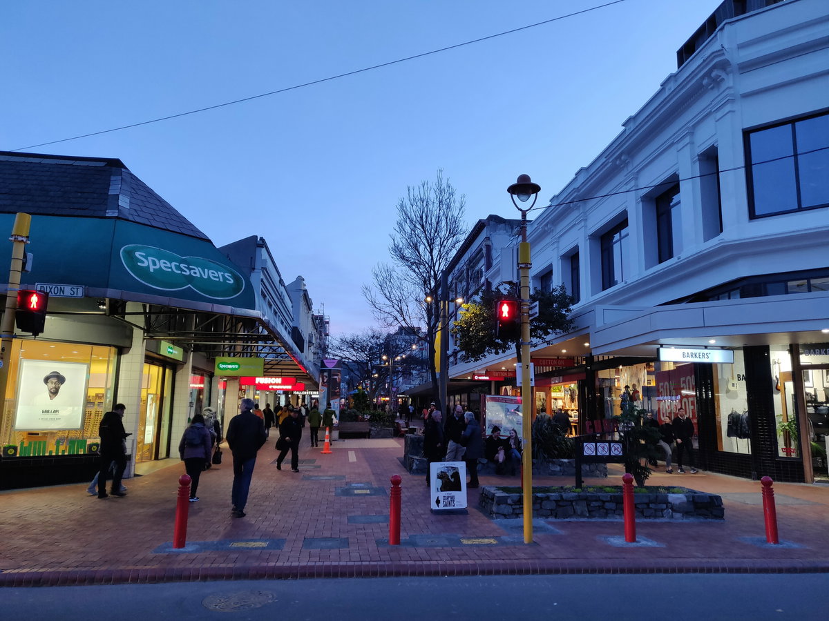 Cuba Street at dusk, Wellington, New Zealand, 2018