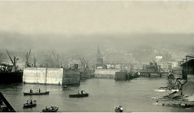 Inicio construcción del molo, Valparaíso, 1917