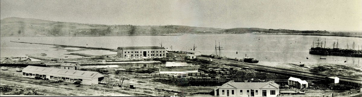 Dunedin's 1st station, Dunedin, New Zealand, 1874