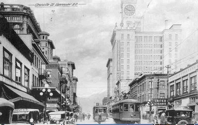 Streetcars at Granville and Robson, Vancouver, 1928