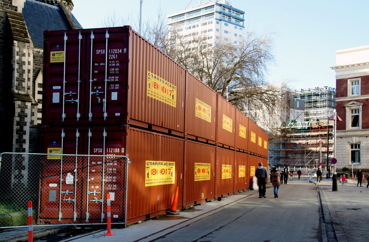 Container protection wall, Christchurch, New Zealand, 2013