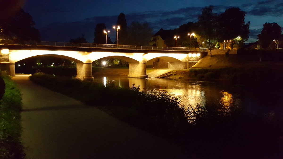 Street bridge in Diekirch by night, Diekirch, Luxembourg, 2017