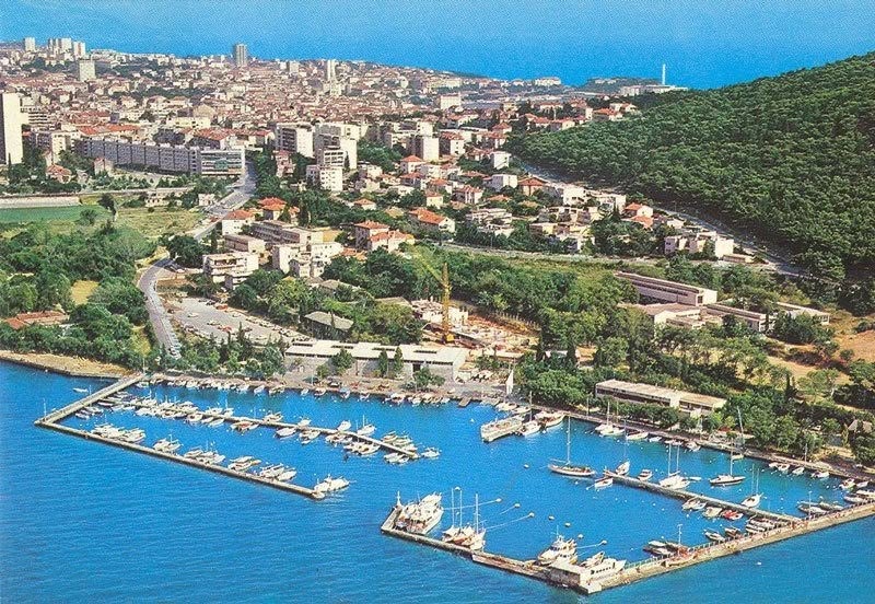 Split marina and city from the air, Split, Croatia, 1975