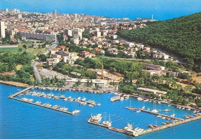 Split marina and city from the air, Split, 1975