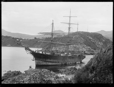 Sailing ship Alcestis run aground, probably in Otago Harbour, Dunedin — photos through time