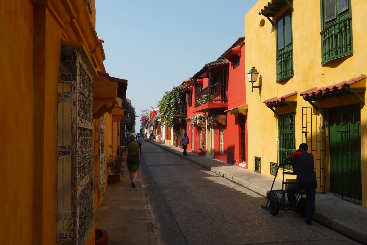 Multicolored street in Cartagena, Cartagena, Colombia, 2014