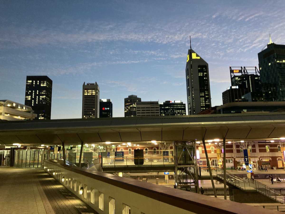 Perth CBD skyline from Perth railway station, Perth, Australia, 2021