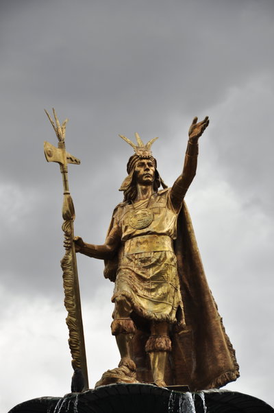 Pachacuti statue in Plaza de Armas, Cusco, 2012