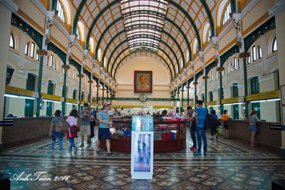 Postal inside buildings squeezed through 3 centuries in Saigon, Ho Chi Minh City, 2016