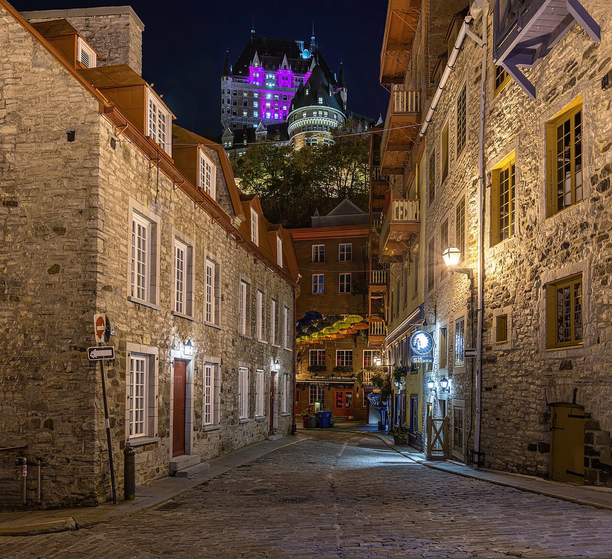 Petit Champlain at night, Quebec city, Quebec City, Canada, 2020