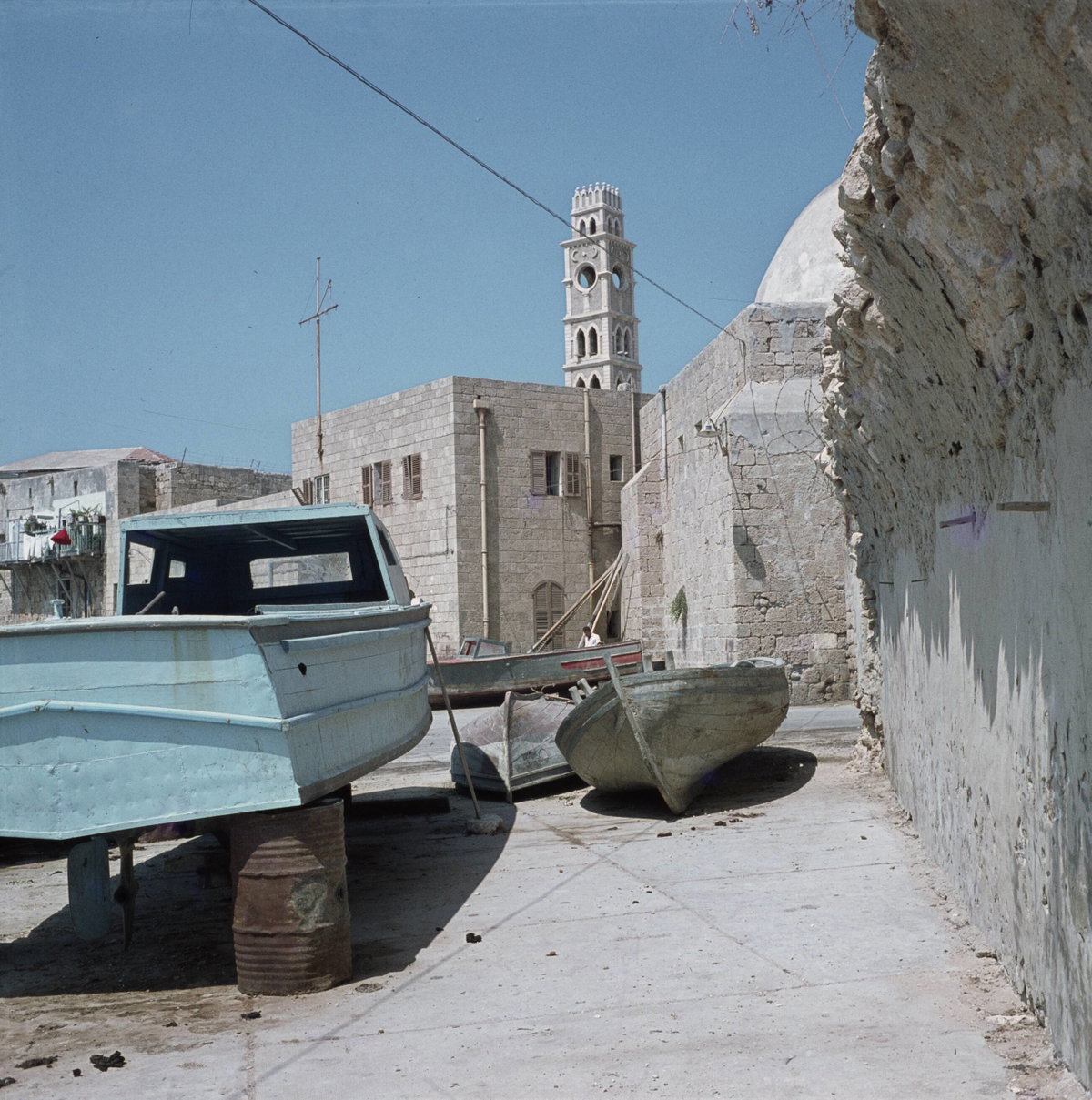 EU: Akko - Havenfront met de toren van de Khan el Umdan (1964), Acre, Israel, 1964
