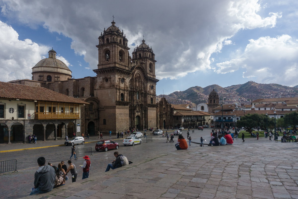 Peru, Cusco, Plaza de Armas, view from Cathedral, Cusco, Peru, 2019