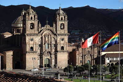 Peru and Cusco flags, Cusco, 2016