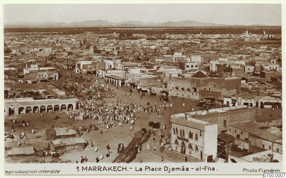 EU: stad, torg, fotografi, photograph (1925), Marrakech, Morocco, 1925