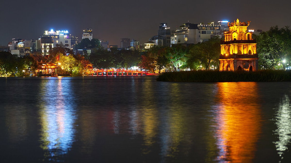 Hoan Kiem Lake at night, Hanoi, Vietnam, 2023