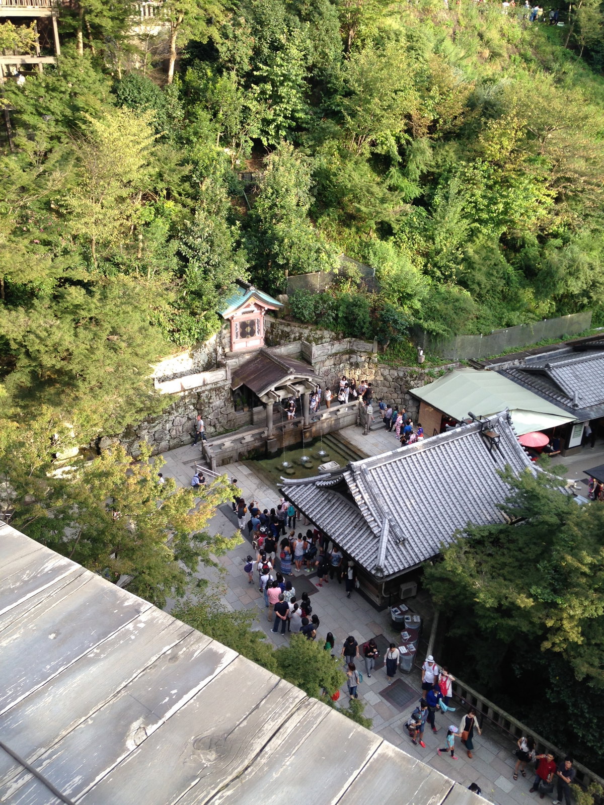 View of Otowanotaki Waterfall from stage of Kiyomizudera Temple, Kyoto, Japan, 2015