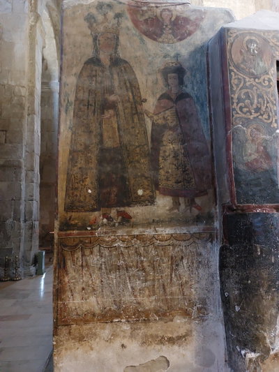 Mariam, Queen of Kartli, with her son Otia. A fresco from the Cathedral of the Living Pillar in Mtskheta, Georgia, Mtskheta, 2023