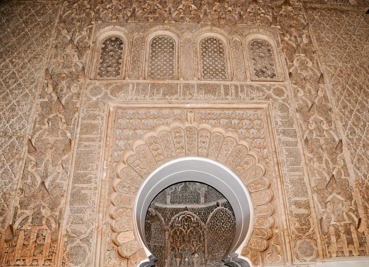 Shrine marble carvings Ben Youssef Madrassa, Marrakech, Morocco, Marrakech, Morocco, 2012