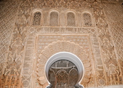 Shrine marble carvings Ben Youssef Madrassa, Marrakech, Morocco, Marrakech, 2012