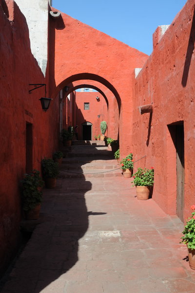 ARE - Red passage in Santa Catalina Monastery, Arequipa, Peru, Arequipa, 2013