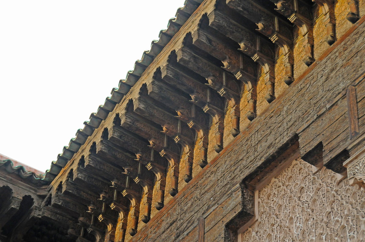 Cedar roof carvings at the Ben Youssef Madrassa, Marrakech, Morocco, Marrakesh, Morocco, 2012