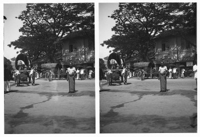 EU: Colombo, Sri Lanka: Strassenszene mit Ochsenkarren und Einheimischen vor Laeden (1913), Colombo, 1913
