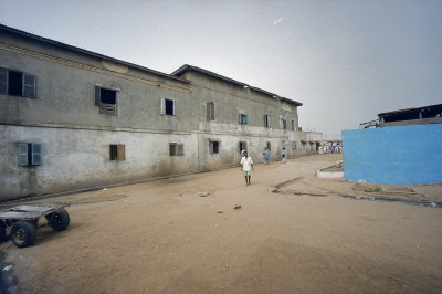 EU: Accra, colonial-era building on street corner (2000), Accra, 2000