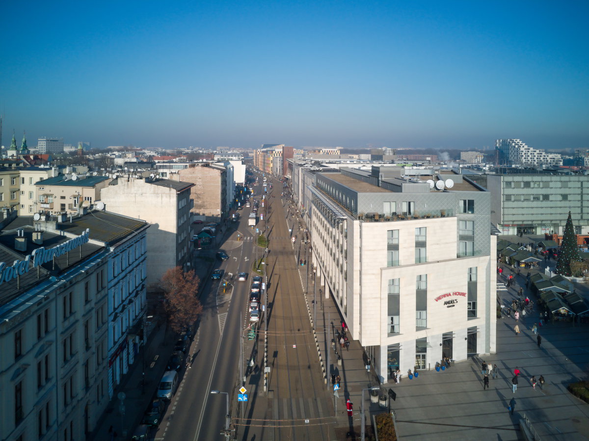 Pawia street, view from S, Kraków, Poland (bird's-eye view, 2025), Kraków, Poland, 2025