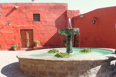 ARE - Courtyard and fountain in Santa Catalina Monastery, Arequipa, Peru, Arequipa, 2013