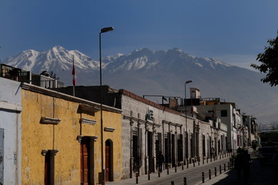 ARE - Historic street with Andean mountains in Arequipa, Peru, Arequipa, 2013