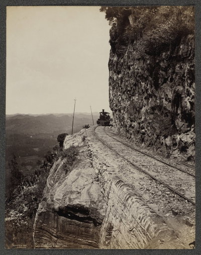 Train at Sensation Rock, Ceylon railway, Kandy, 1880