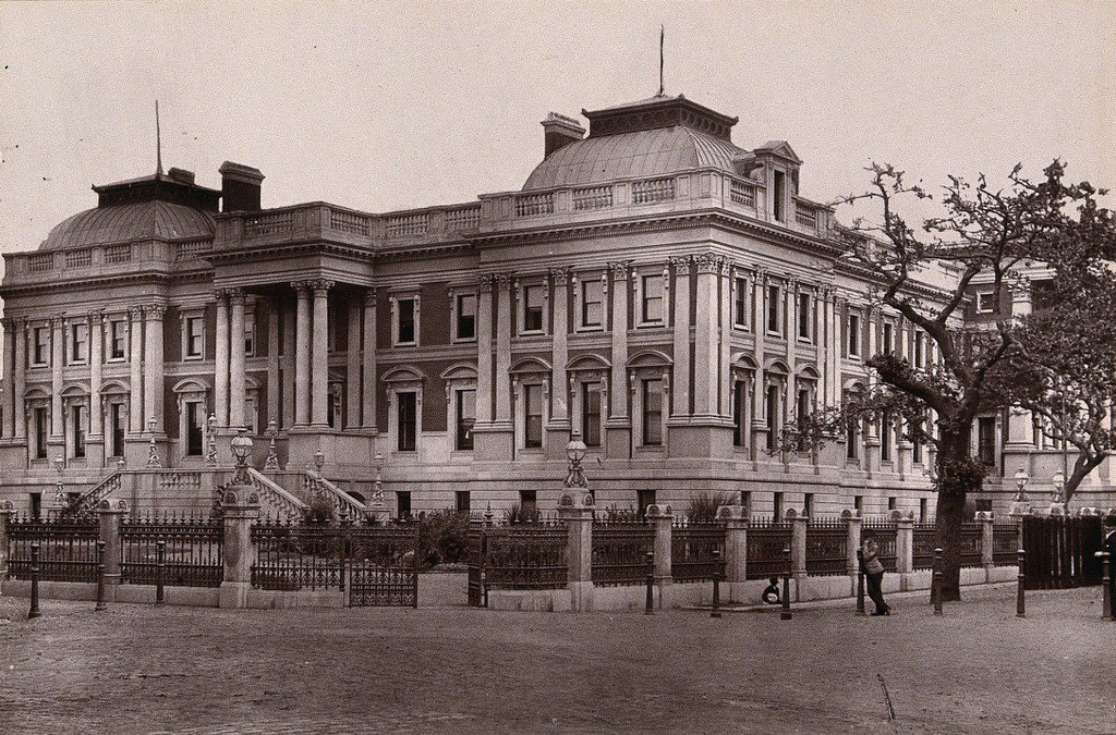 EU: Cape Town, South Africa: houses of parliament. Woodburytype, after a photograph by Robert Harris (1888), Cape Town, South Africa, 1888
