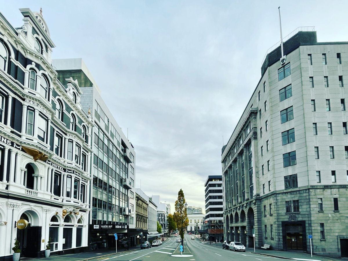 Princes Street, Dunedin City, early in the morning, New Zealand, Dunedin, New Zealand, 2022