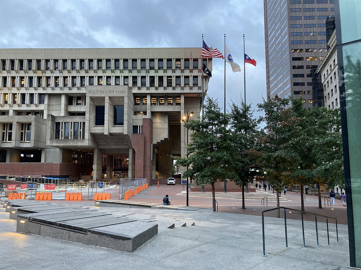 Boston City Hall with USA and ROC National Flags 05, Boston, United States, 2021