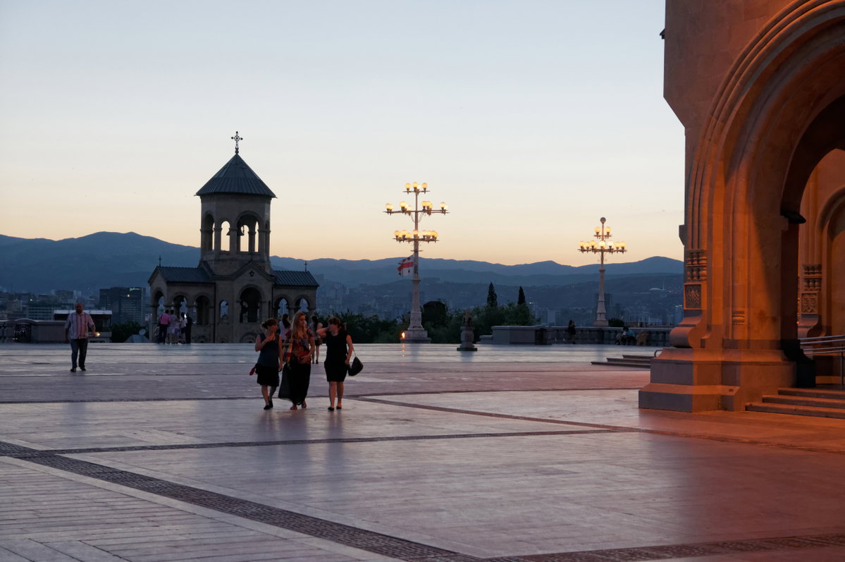 Sameba Cathedral, Courtyard, Dusk 2, Tbilisi, Georgia, Tbilisi, Georgia, 2014