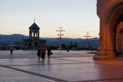 Sameba Cathedral, Courtyard, Dusk 2, Tbilisi, Georgia, Tbilisi, 2014