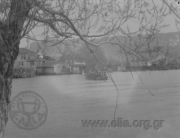 EU: Balkan Wars - Ohrid lakeside houses and boat (1913), Ohrid, North Macedonia, 1913