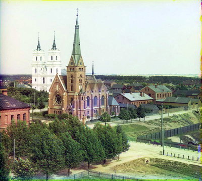 год. Вид на кирху и костел, Daugavpils, 1912