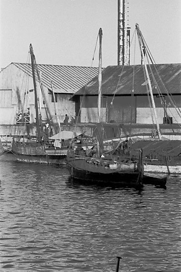 EU: Afrikaresa, Zanzibar - moored dhows at wharf (1961), Stone Town, Zanzibar, Tanzania, 1961